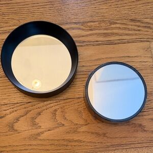 Round Black Mirrors -one 6 inches, one 5 inches NEW!